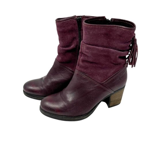 Bos & Co Burgundy Leather & Suede Heeled Ankle Boots With Tassel Zipper Size 8 - Picture 1 of 6